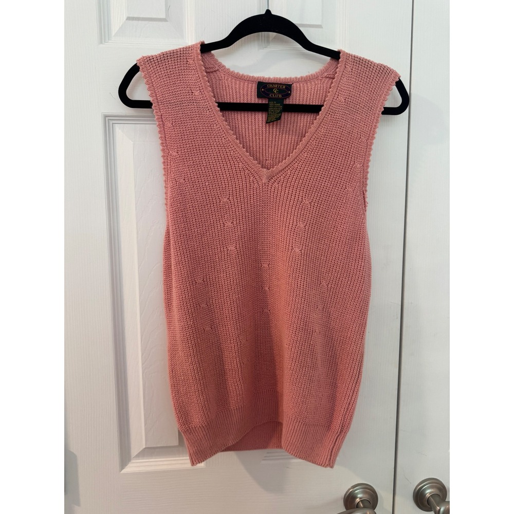 Vintage Charter Club Pink V-Neck Knit Sweater Vest Ramie Cotton Blend Size M. - Picture 1 of 8